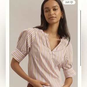 Maeve Puff-Sleeve V-Neck Blouse-small